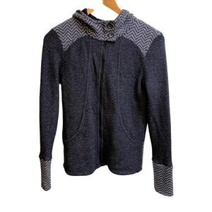 prAna Jacket Women Size Medium Black Gray Herringbone Full Front Zip Hood